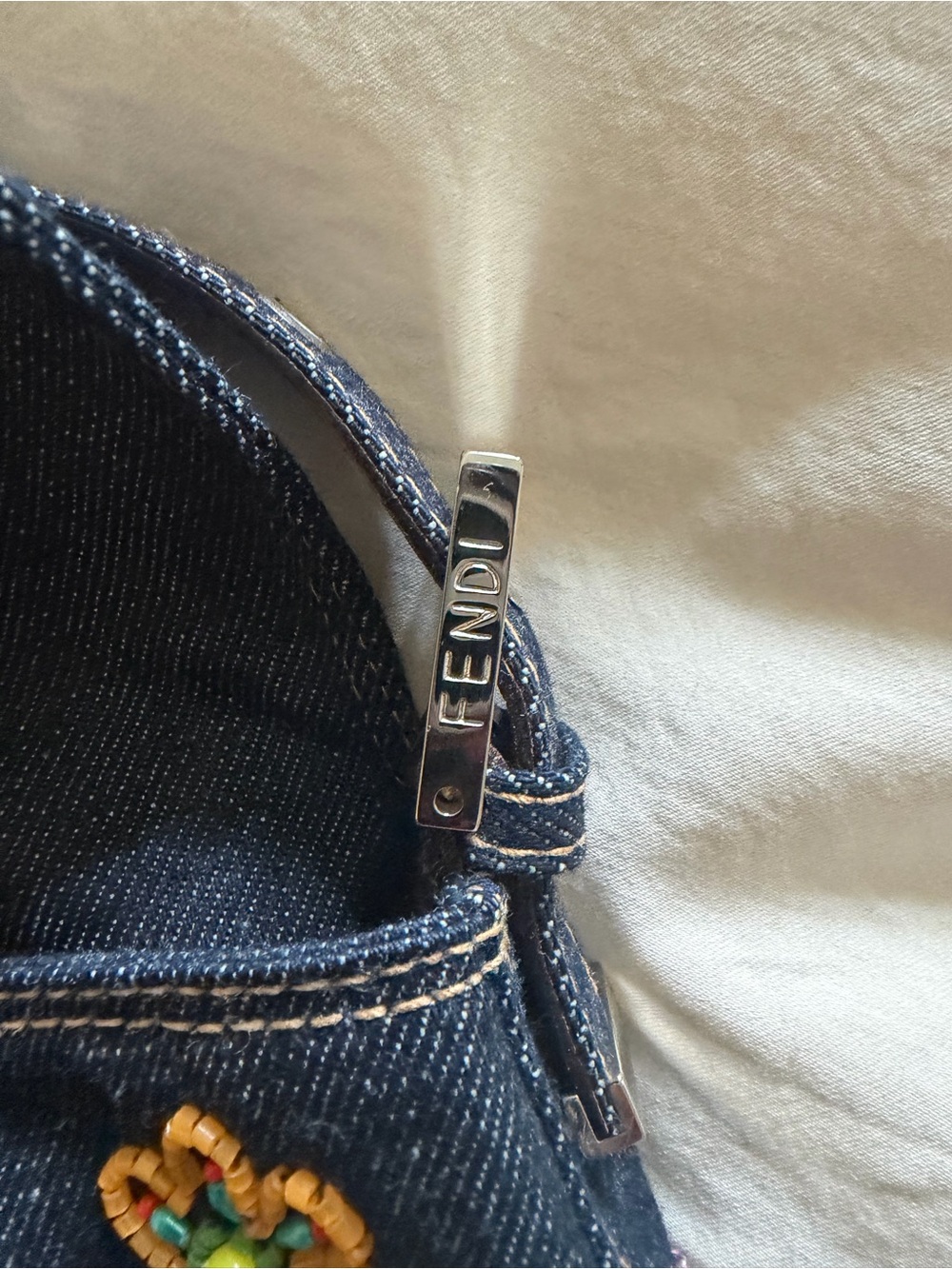 ✨NEVER USED ! Fendi Navy Denim Embroidered Shoulder Bag with Multicolor Beading - Picture 5 of 6